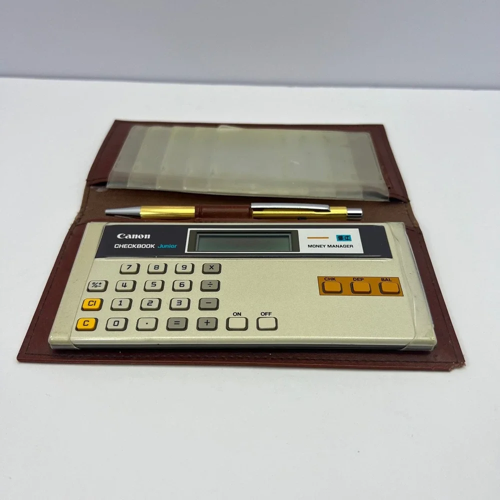 Canon Checkbook Junior Money Manager Calculator Set WORKS with Pen Manual 1980s